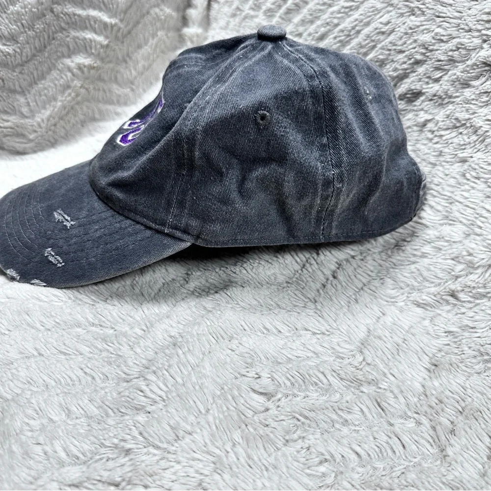Womens' Gray #15 Cotton Distressed Adjustable Buckle  Ball Cap